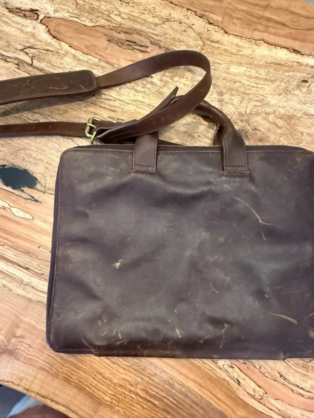 Genuine Leather Laptop Briefcase | Dark Brown | Vintage Distressed Leather